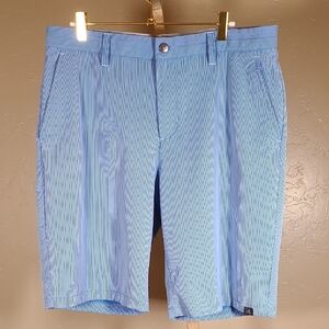 adidas Sky Blue Striped Flat Front Shorts Size 34